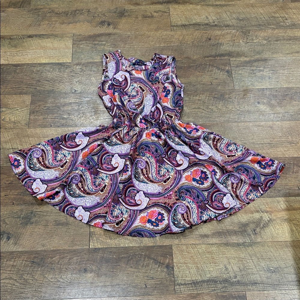India Made Oxolloxo Multi Color Floral & Paisley Mini Dress w/ Open Back Size XS